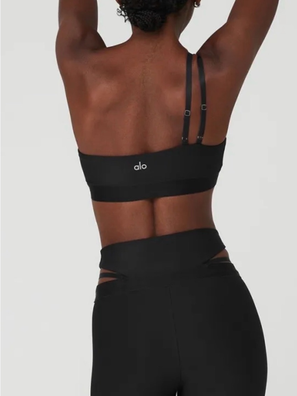 ALO Yoga One-Shoulder Cutout Sports Bra in Black - Picture 3 of 4